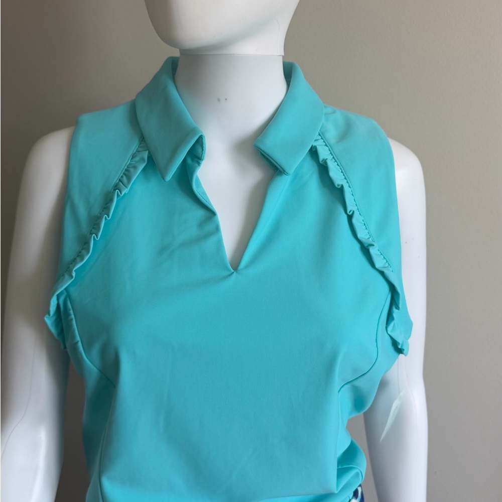 NWT Aryeh Turquoise Ruffle Trim Sleevless Tank Top